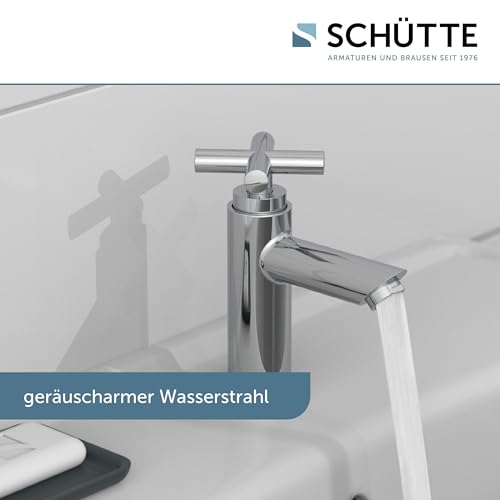 Schütte Kaltwasserhahn MATAO, Kaltwasser Armatur für das Bad, Wasserhahn Bad nur für Kaltwasser, Standventil mit schickem Kreuzgriff, 37956