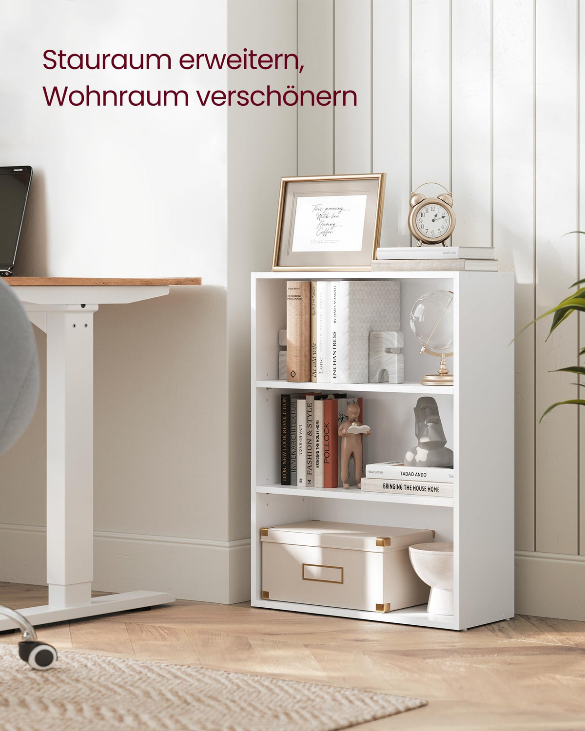 VASAGLE Custos Kollektion - Bücherregal 3 Ebenen, Standregal, Aufbewahrungsregal, verstellbare Einlegeböden, für Wohnzimmer, Homeoffice, Schlafzimmer, wolkenweiß LBC163T14