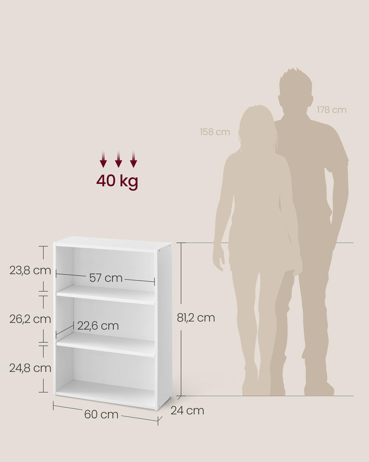 VASAGLE Custos Kollektion - Bücherregal 3 Ebenen, Standregal, Aufbewahrungsregal, verstellbare Einlegeböden, für Wohnzimmer, Homeoffice, Schlafzimmer, wolkenweiß LBC163T14