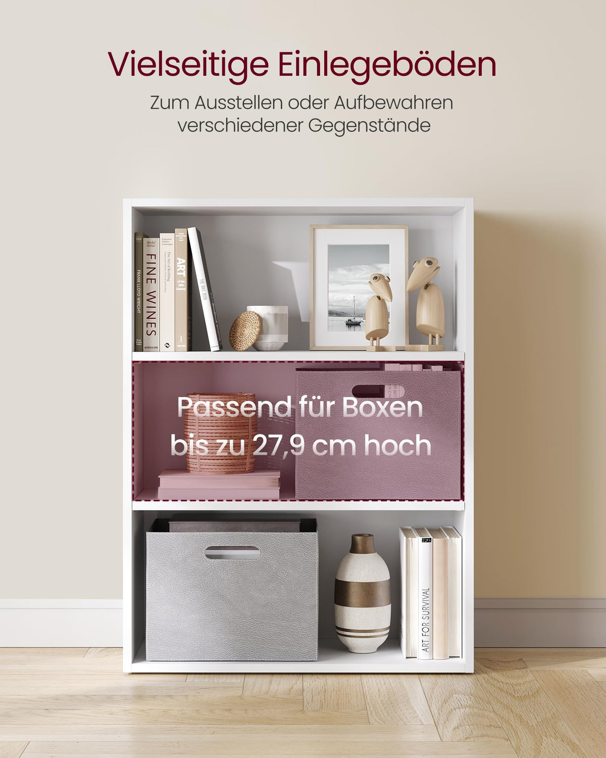 VASAGLE Custos Kollektion - Bücherregal 3 Ebenen, Standregal, Aufbewahrungsregal, verstellbare Einlegeböden, für Wohnzimmer, Homeoffice, Schlafzimmer, wolkenweiß LBC163T14