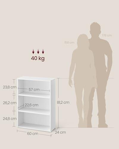 VASAGLE Custos Kollektion - Bücherregal 3 Ebenen, Standregal, Aufbewahrungsregal, verstellbare Einlegeböden, für Wohnzimmer, Homeoffice, Schlafzimmer, wolkenweiß LBC163T14