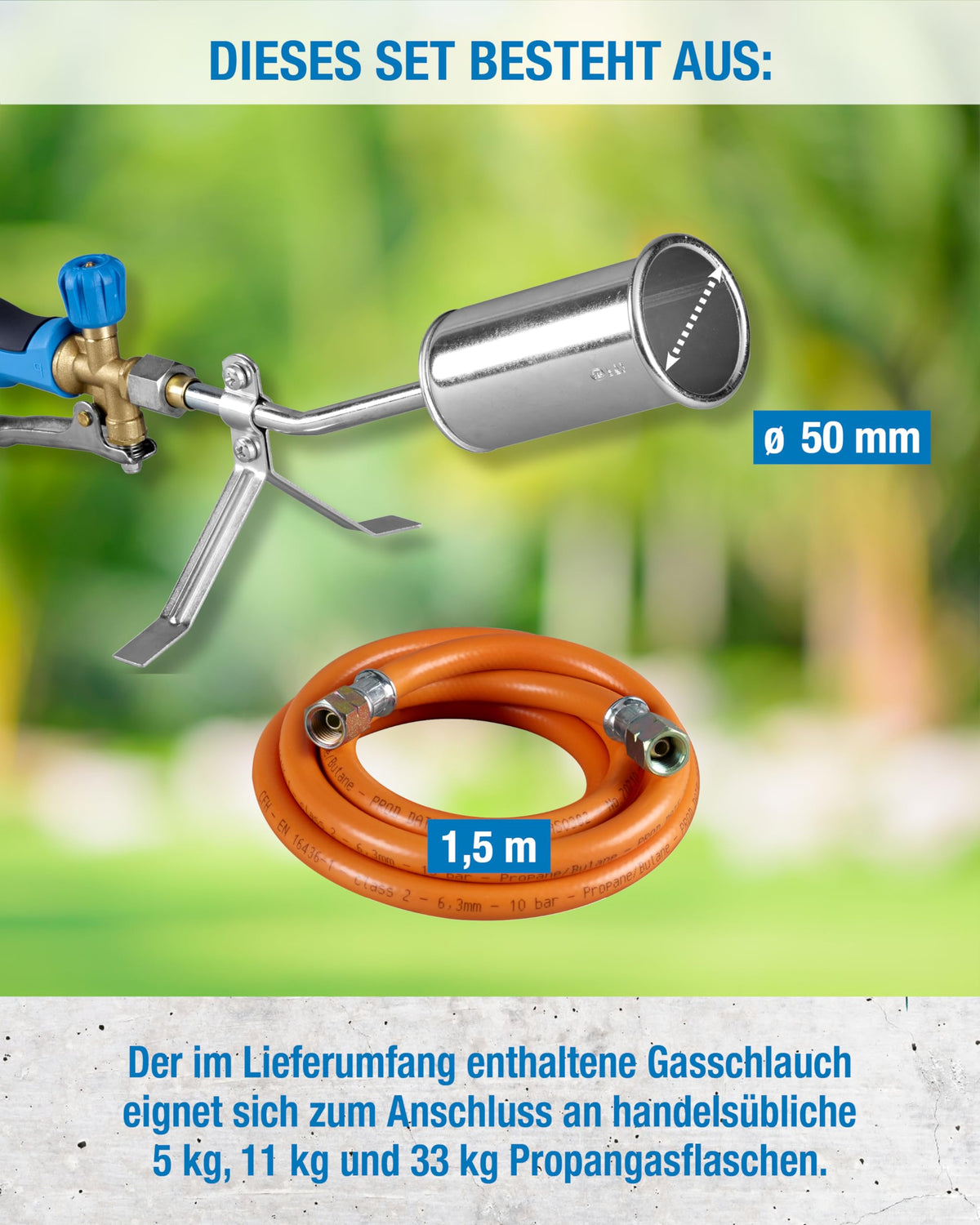 CFH Abflammgerät ST 500 – kompaktes Abflammgerät mit kurzem Rohr, inkl. 1,5 m Gasschlauch, Gasbrenner zum Grillanzünden und für Bitumenarbeiten, 1.800 °C Flammentemperatur, TÜV SÜD GS