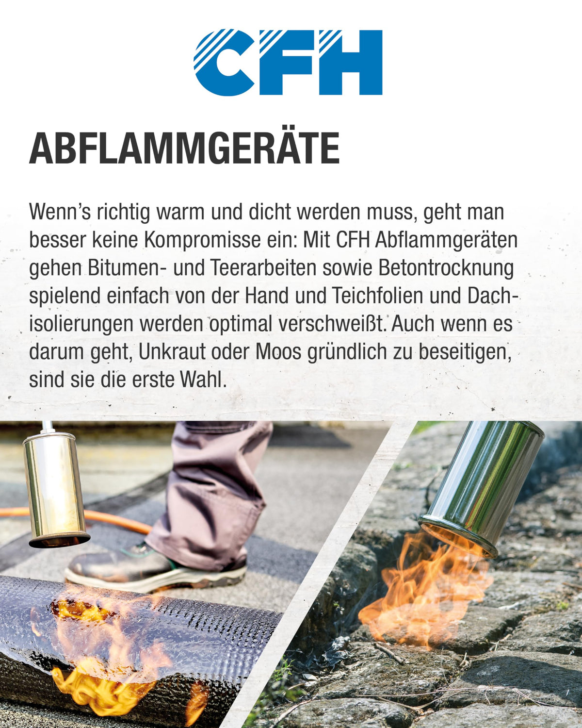 CFH Abflammgerät ST 500 – kompaktes Abflammgerät mit kurzem Rohr, inkl. 1,5 m Gasschlauch, Gasbrenner zum Grillanzünden und für Bitumenarbeiten, 1.800 °C Flammentemperatur, TÜV SÜD GS