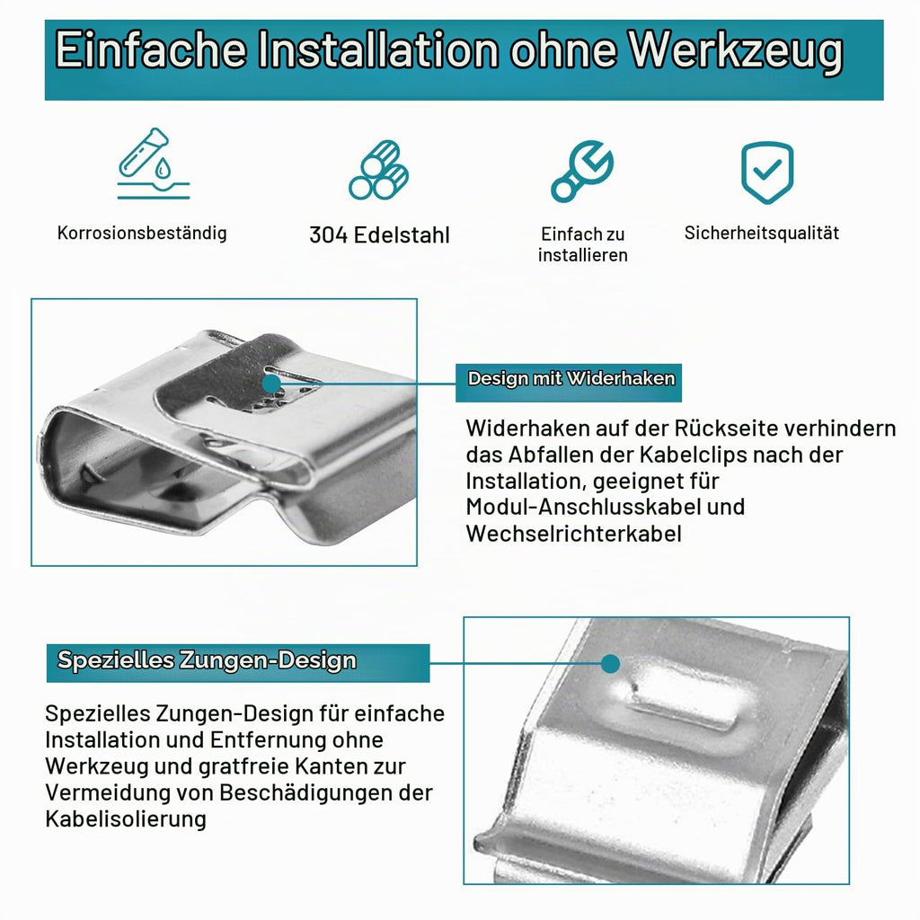 150 Solarpanel-Kabelclips aus Edelstahl 304, 20,8 x 18,2 mm