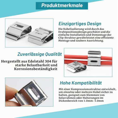 150 Solarpanel-Kabelclips aus Edelstahl 304, 20,8 x 18,2 mm