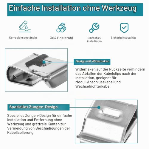 150 Solarpanel-Kabelclips aus Edelstahl 304, 20,8 x 18,2 mm