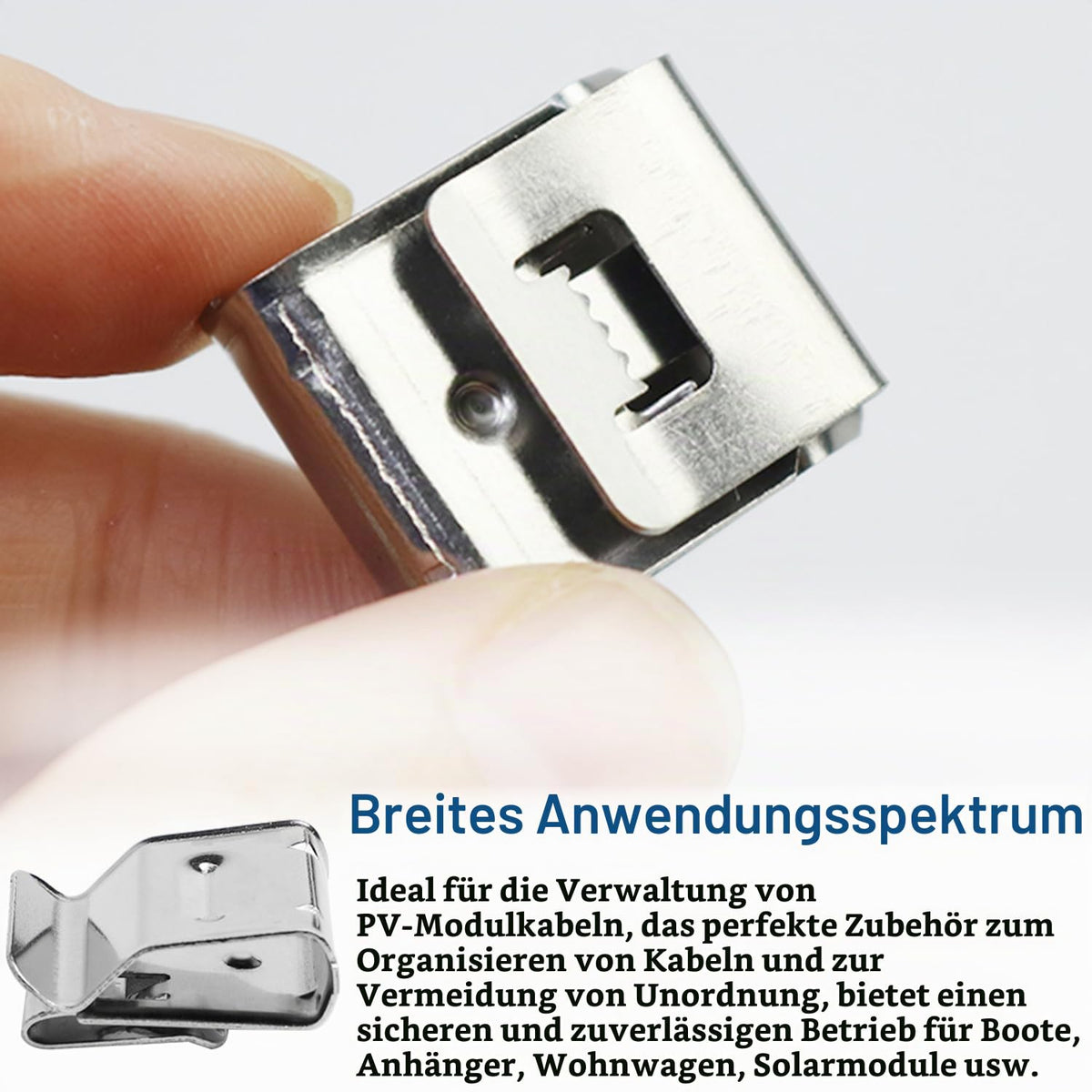 150 Solarpanel-Kabelclips aus Edelstahl 304, 20,8 x 18,2 mm
