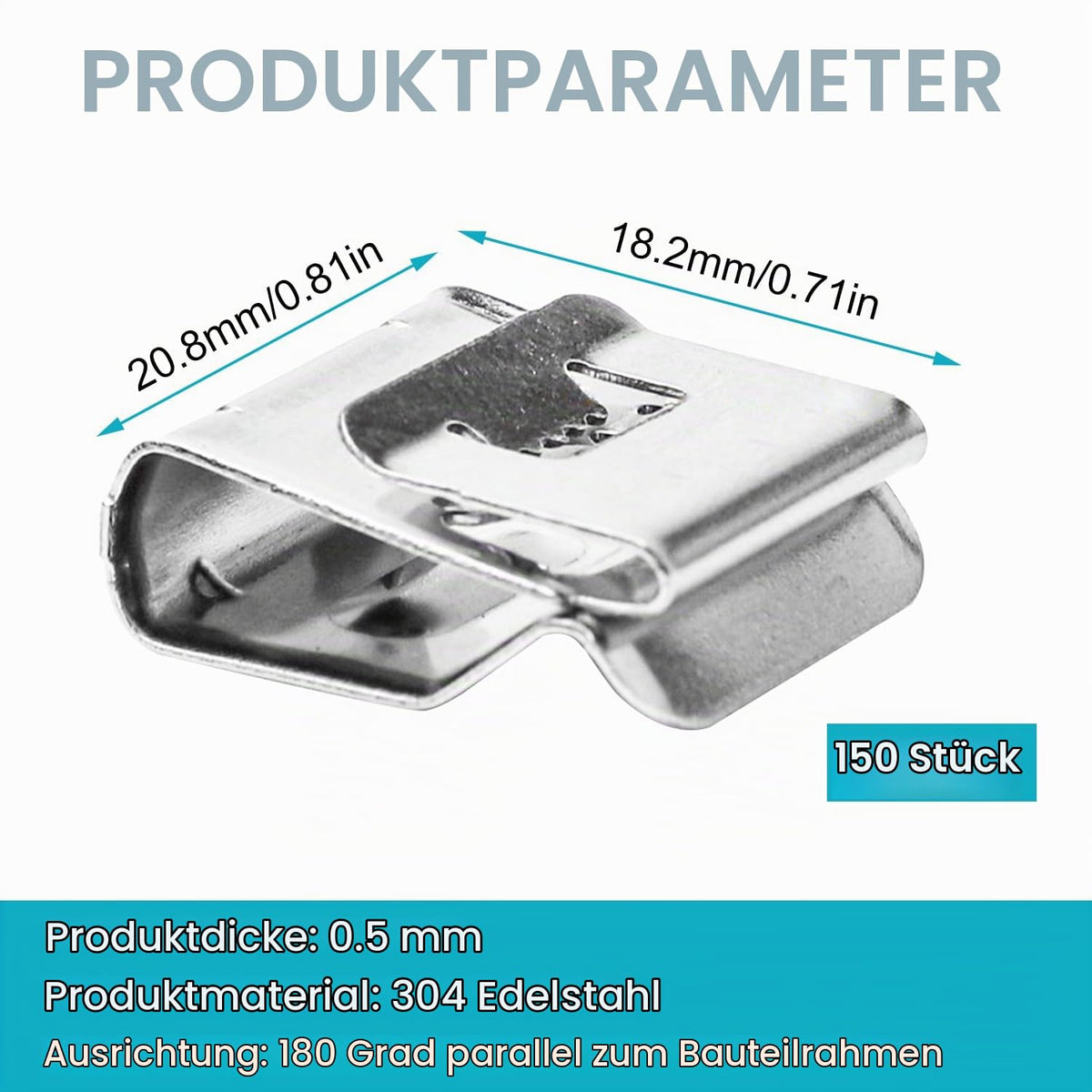 150 Solarpanel-Kabelclips aus Edelstahl 304, 20,8 x 18,2 mm