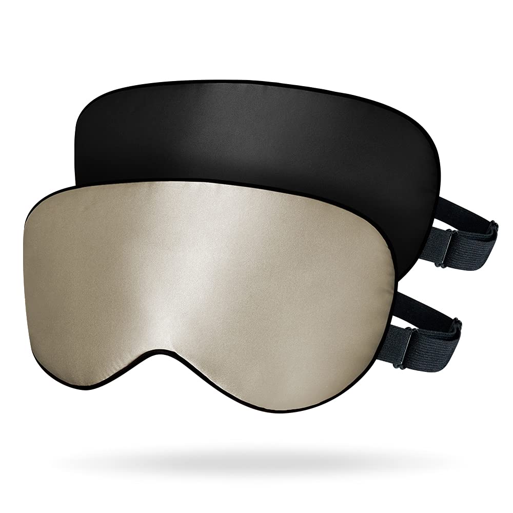 OLESILK 2er Set Maulbeerseide Schlafmaske Unisex, Schwarz/Taupe