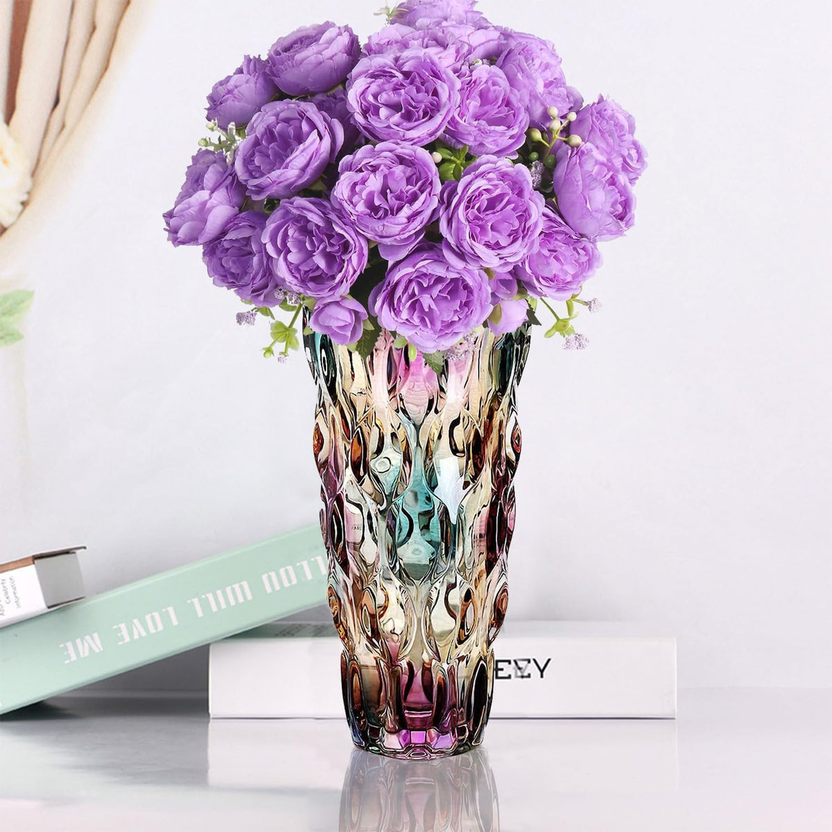 CEMABT 24 cm Blumenvase 3.4 lbs Thickened Vase für Tulpen- Geschenke für Mama zum Geburtstag,Geschenkideen Mutter Glasvase für Blumen Klarglasvase Dekorativ für Hochzeiten(Farbig Akzentuieren)