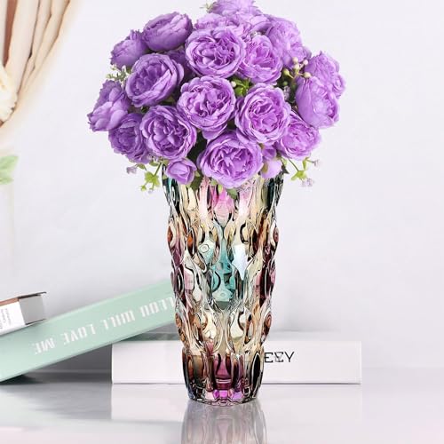 CEMABT 24 cm Blumenvase 3.4 lbs Thickened Vase für Tulpen- Geschenke für Mama zum Geburtstag,Geschenkideen Mutter Glasvase für Blumen Klarglasvase Dekorativ für Hochzeiten(Farbig Akzentuieren)