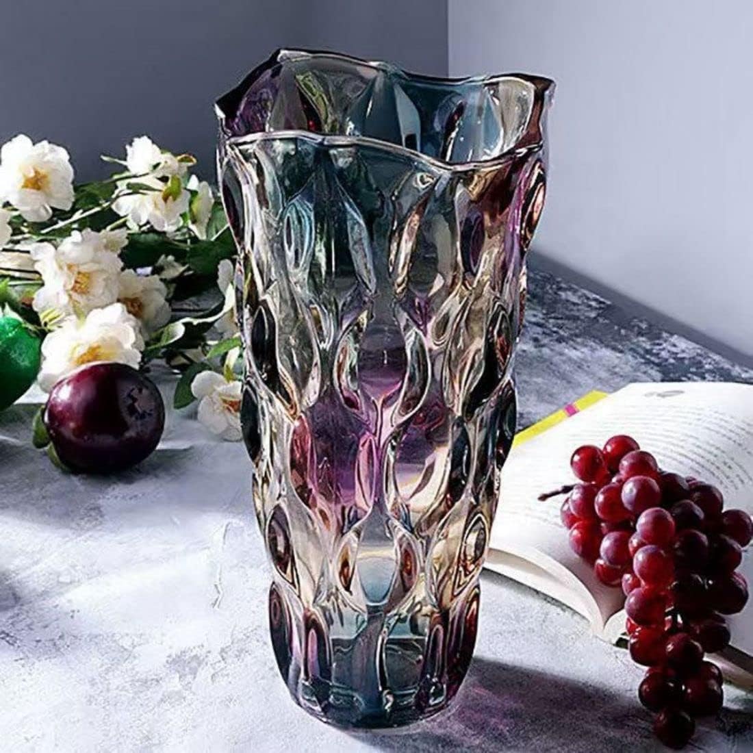 CEMABT 24 cm Blumenvase 3.4 lbs Thickened Vase für Tulpen- Geschenke für Mama zum Geburtstag,Geschenkideen Mutter Glasvase für Blumen Klarglasvase Dekorativ für Hochzeiten(Farbig Akzentuieren)