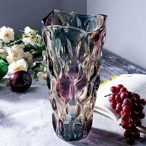 CEMABT 24 cm Blumenvase 3.4 lbs Thickened Vase für Tulpen- Geschenke für Mama zum Geburtstag,Geschenkideen Mutter Glasvase für Blumen Klarglasvase Dekorativ für Hochzeiten(Farbig Akzentuieren)