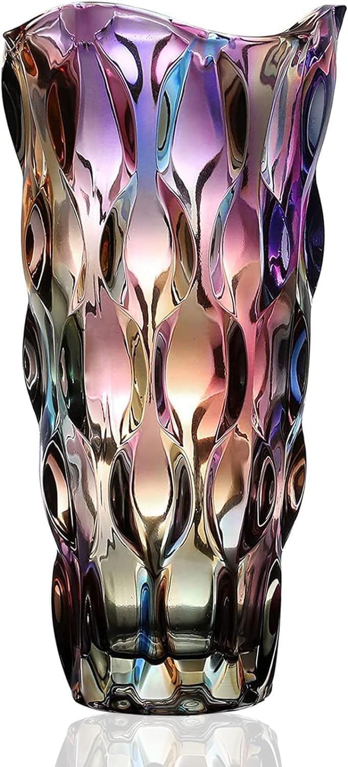 CEMABT 24 cm Blumenvase 3.4 lbs Thickened Vase für Tulpen- Geschenke für Mama zum Geburtstag,Geschenkideen Mutter Glasvase für Blumen Klarglasvase Dekorativ für Hochzeiten(Farbig Akzentuieren)