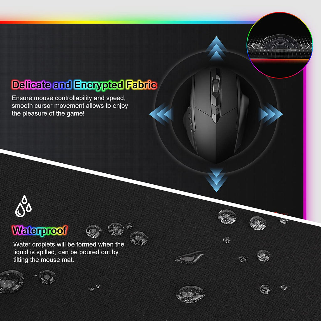 Gaming Mauspad RGB Mousepad 800x300mm XXL Gaming Mousepad groß mit 14 Beleuchtungs Modi 7 LED Farben Wasserdicht Anti Rutsch für Computer PC Professionelle Gamer, Schwarz