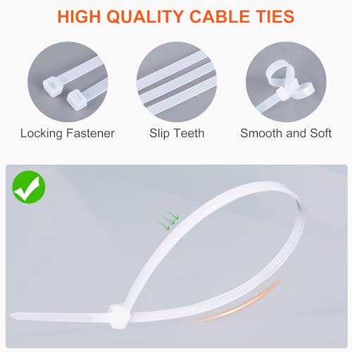 DUNSOO Kabelbinder, Kabelbinder Weiß Set, Kabelbinder UV Beständig Temperaturbeständig, Chemische Resistenz Heavy Duty Starke Zip Ties