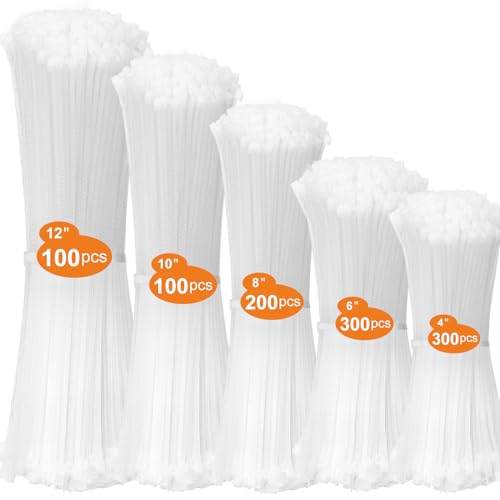 DUNSOO Kabelbinder, Kabelbinder Weiß Set, Kabelbinder UV Beständig Temperaturbeständig, Chemische Resistenz Heavy Duty Starke Zip Ties