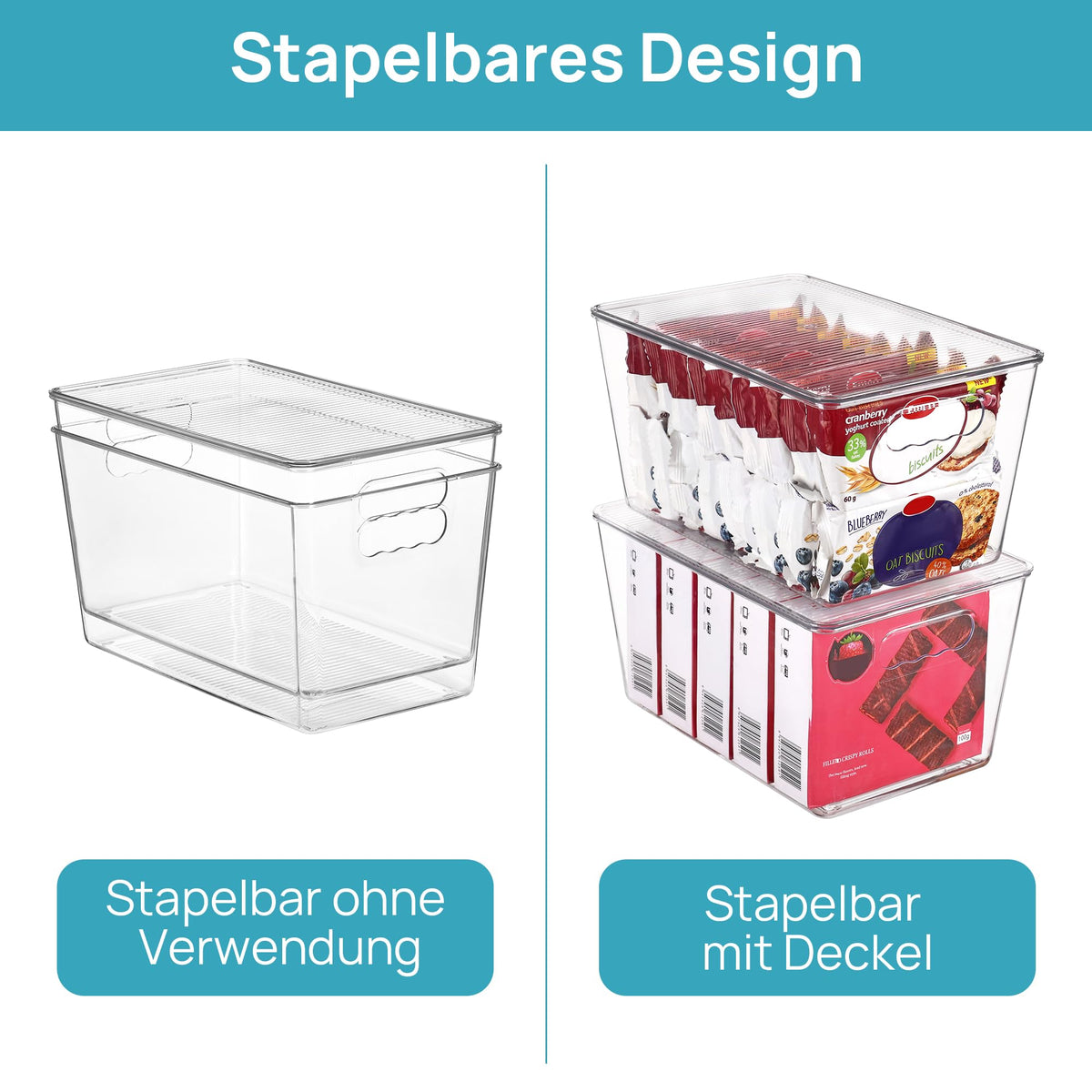 Vtopmart 6 Stück Aufbewahrungsboxen mit Deckel, Ordnungsboxen Stapelboxen-L