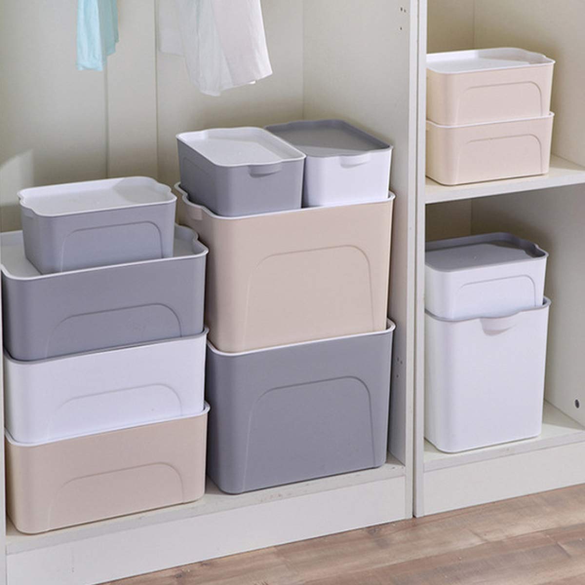 VIDOO S/M/L Größe multifunktionale Aufbewahrungsbox Kunststoff Aufbewahrungskörbe Kleidung Spielzeug Sundries Container Desktop Bücher Dateien Dokumente Organizer - Weiß - S