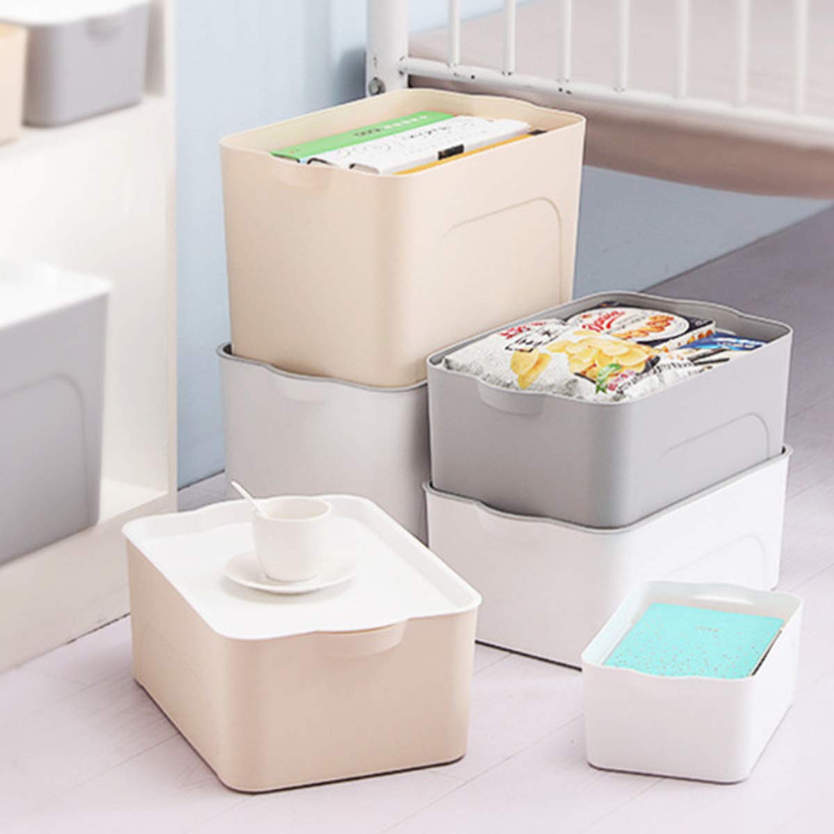 VIDOO S/M/L Größe multifunktionale Aufbewahrungsbox Kunststoff Aufbewahrungskörbe Kleidung Spielzeug Sundries Container Desktop Bücher Dateien Dokumente Organizer - Weiß - S