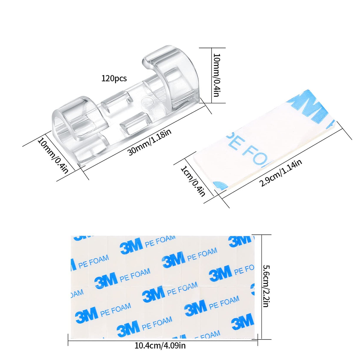 120 Stück selbstklebende Kabelklemmen, runder Kabelhalter, Kabelorganisator, Kabelklemme Wandmontage Kunststoff mit selbstklebenden Pads für Büro Zuhause Auto Schreibtisch Kabel (transparent)