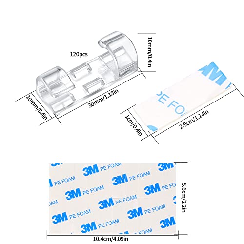 120 Stück selbstklebende Kabelklemmen, runder Kabelhalter, Kabelorganisator, Kabelklemme Wandmontage Kunststoff mit selbstklebenden Pads für Büro Zuhause Auto Schreibtisch Kabel (transparent)