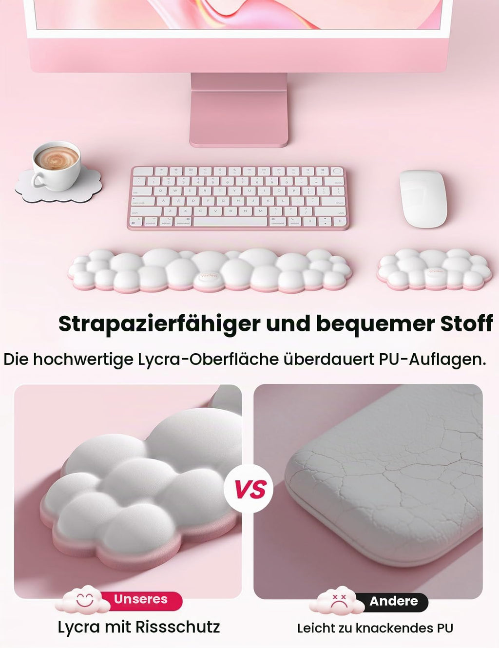 VAYDEER Handgelenkauflagen-Set für Tastatur und Maus, Blau-Schwarz