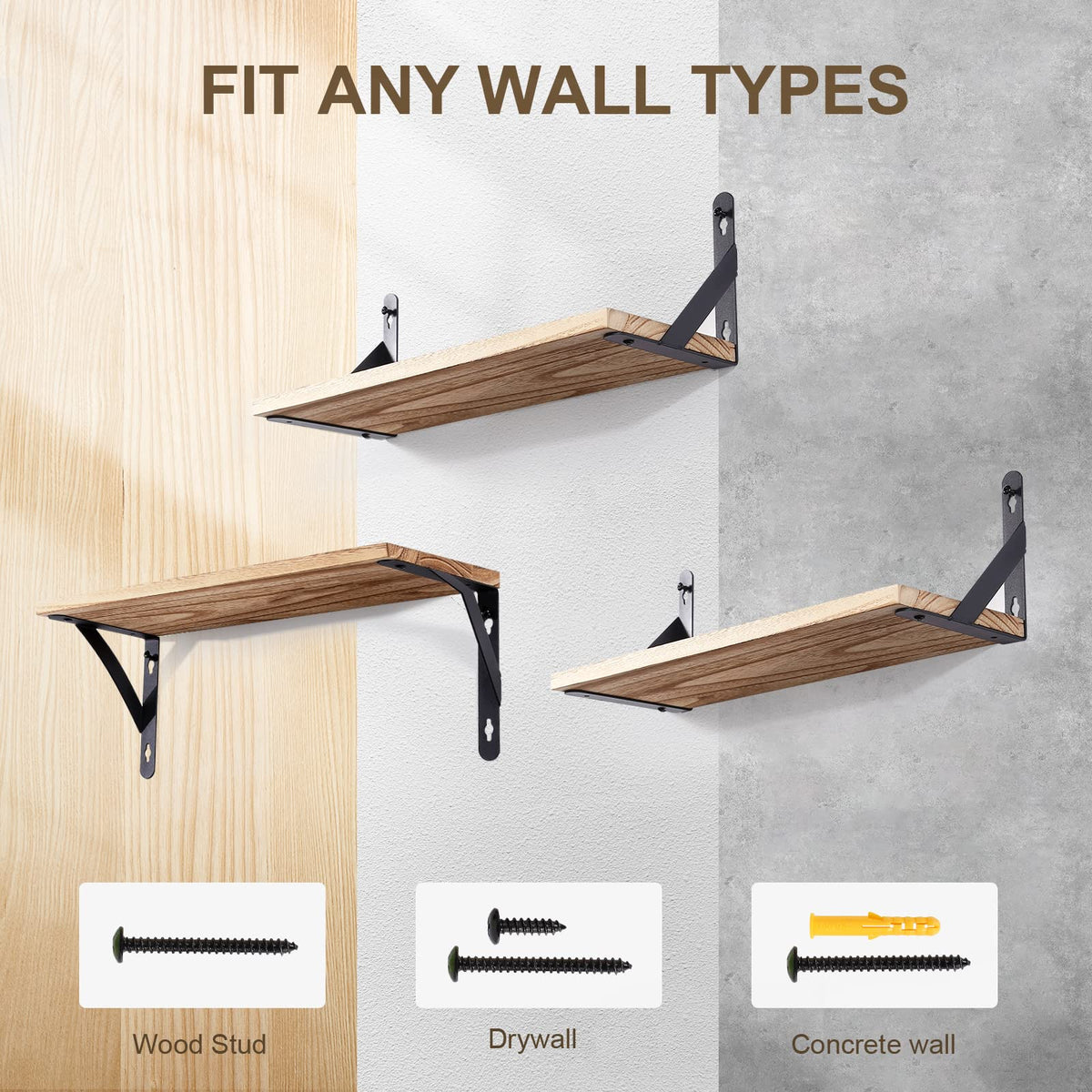 AGM Wandregal Holz, Regal Wand 2er Set, Dekorativ Regale für Wände, Tiefe 15cm, Länge 42.5cm Wandboard für Wohnzimmer, Schlafzimmer, Badezimmer, Küche, Büro