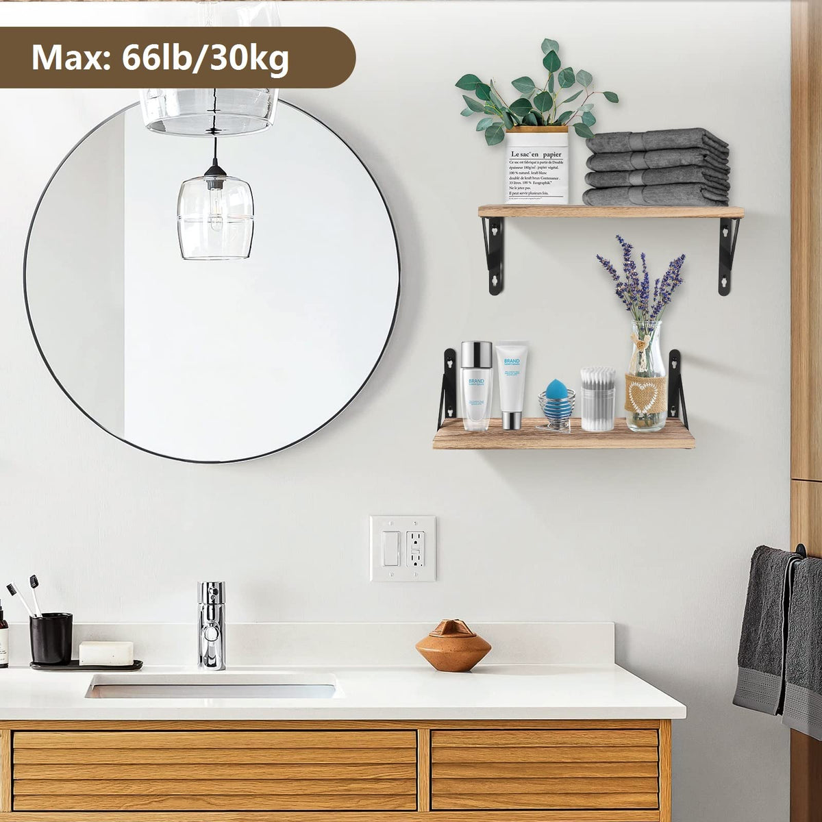 AGM Wandregal Holz, Regal Wand 2er Set, Dekorativ Regale für Wände, Tiefe 15cm, Länge 42.5cm Wandboard für Wohnzimmer, Schlafzimmer, Badezimmer, Küche, Büro