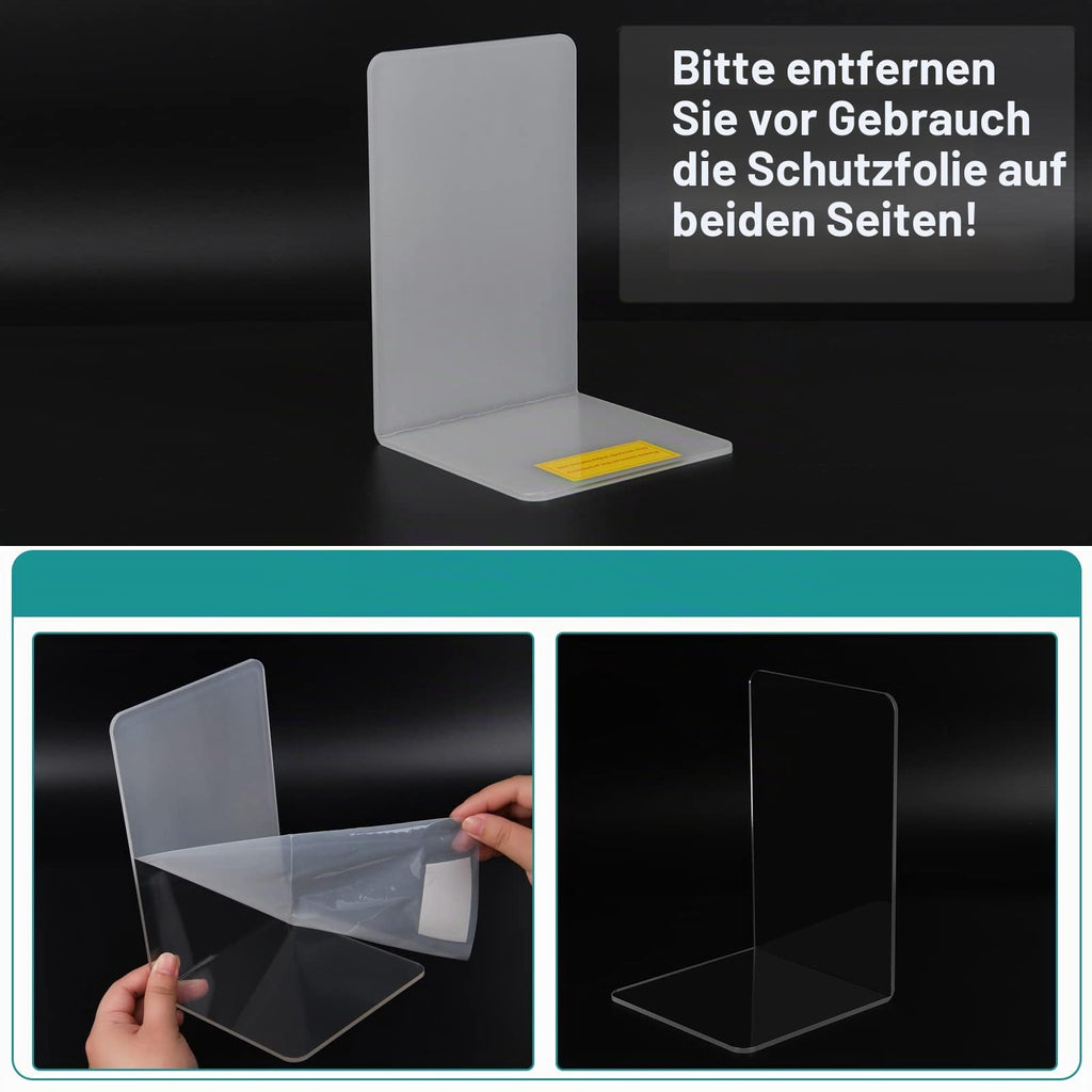 Buchstütze, Hiziwimi 8PCS Transparente Acryl Buchstützen mit rutschfesten Aufklebern, 4 Paare Bücherstütze für Schlafzimmer, Bibliothek, Büro, Schule und Schreibtisch-Organizer, Dekoration, Geschenk