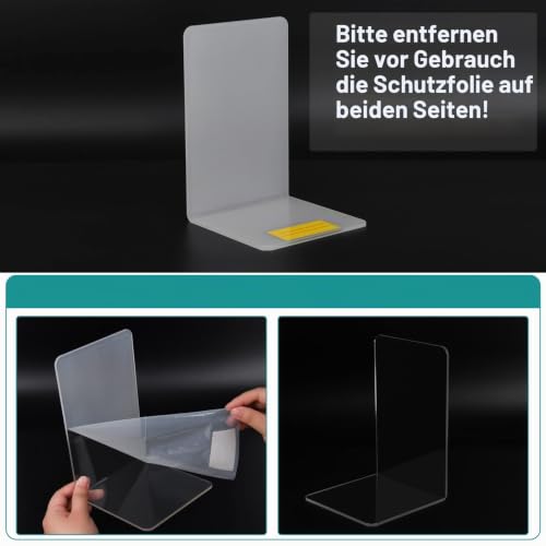 Buchstütze, Hiziwimi 8PCS Transparente Acryl Buchstützen mit rutschfesten Aufklebern, 4 Paare Bücherstütze für Schlafzimmer, Bibliothek, Büro, Schule und Schreibtisch-Organizer, Dekoration, Geschenk