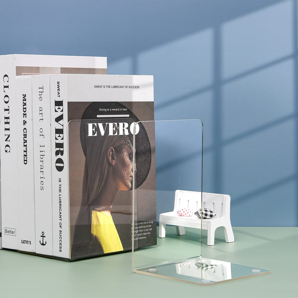 Buchstütze, Hiziwimi 8PCS Transparente Acryl Buchstützen mit rutschfesten Aufklebern, 4 Paare Bücherstütze für Schlafzimmer, Bibliothek, Büro, Schule und Schreibtisch-Organizer, Dekoration, Geschenk