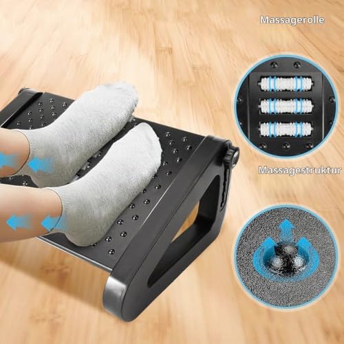 Fußstütze Schreibtisch, Höhenverstellbare Fußbank Ergonomischer Fußablage, lindern Bein Knie und Rückenschmerzen, Rutschfeste Fußablage mit Massage Funktion für Büro und Zuhause