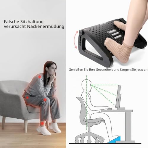 Fußstütze Schreibtisch, Höhenverstellbare Fußbank Ergonomischer Fußablage, lindern Bein Knie und Rückenschmerzen, Rutschfeste Fußablage mit Massage Funktion für Büro und Zuhause