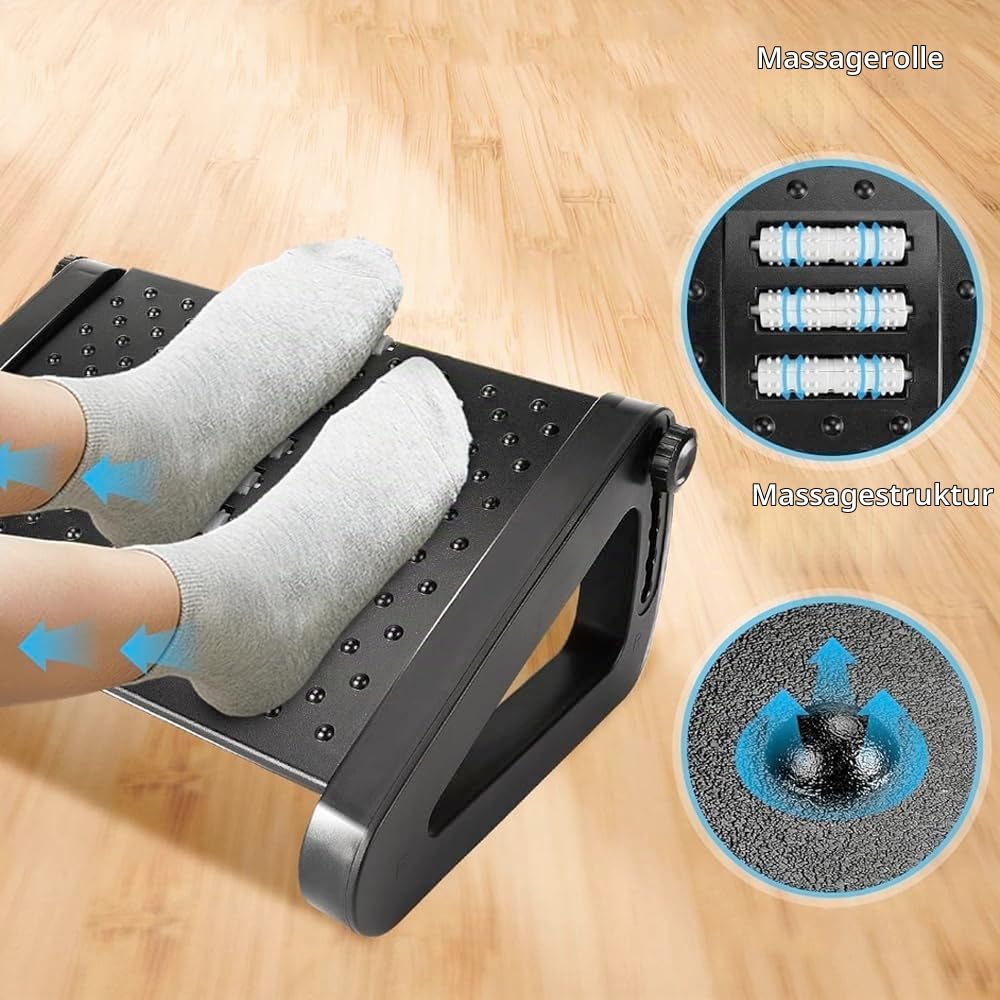 Fußstütze Schreibtisch, Höhenverstellbare Fußbank Ergonomischer Fußablage, lindern Bein Knie und Rückenschmerzen, Rutschfeste Fußablage mit Massage Funktion für Büro und Zuhause
