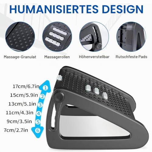 Fußstütze Schreibtisch, Höhenverstellbare Fußbank Ergonomischer Fußablage, lindern Bein Knie und Rückenschmerzen, Rutschfeste Fußablage mit Massage Funktion für Büro und Zuhause