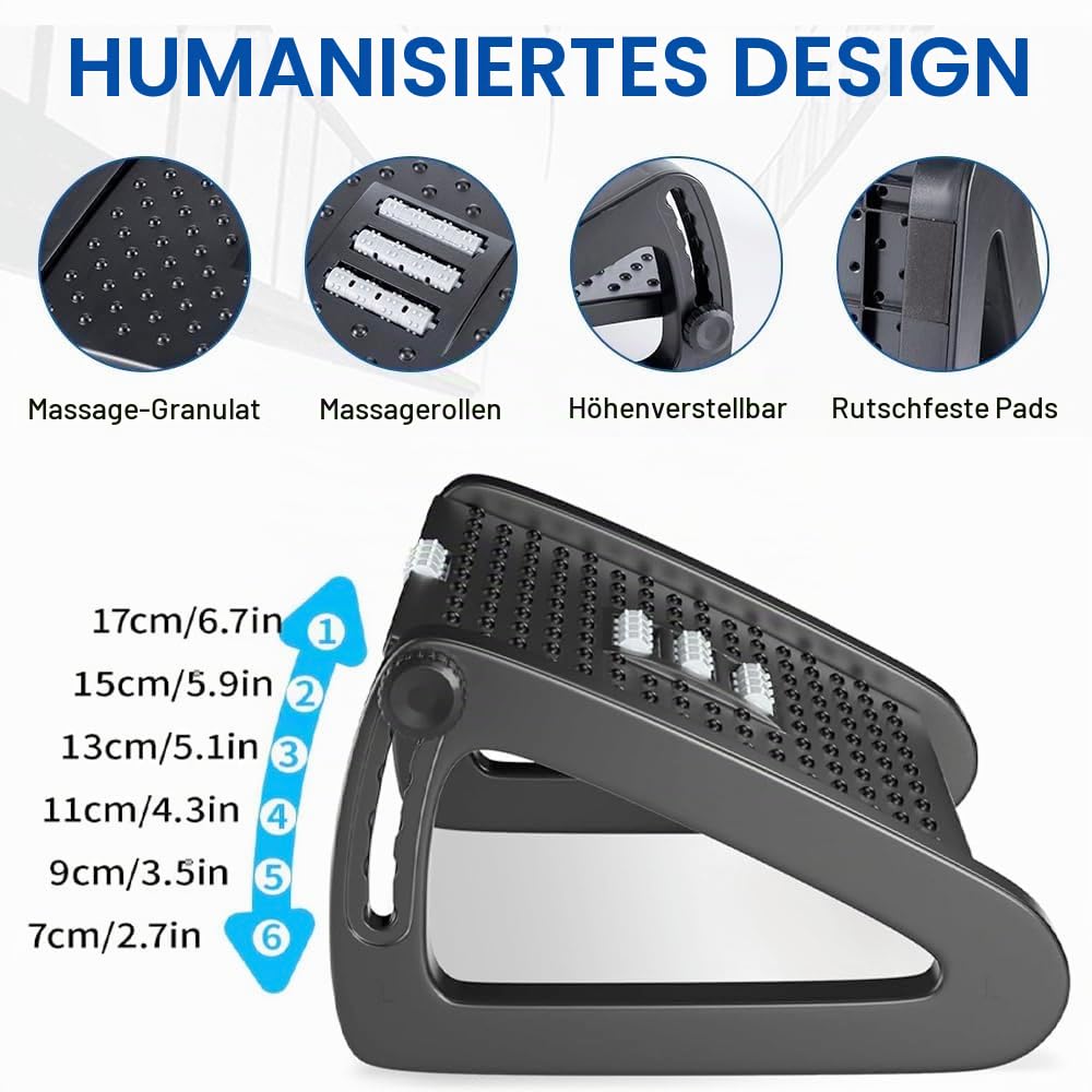 Fußstütze Schreibtisch, Höhenverstellbare Fußbank Ergonomischer Fußablage, lindern Bein Knie und Rückenschmerzen, Rutschfeste Fußablage mit Massage Funktion für Büro und Zuhause
