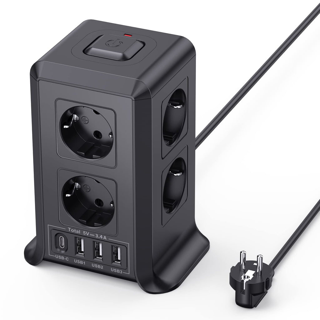 8 Fach Steckdosenleiste 2 M mit Mehrfachsteckdose, 4 USB Mehrfachstecker
