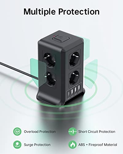 8 Fach Steckdosenleiste 2 M mit Mehrfachsteckdose, 4 USB Mehrfachstecker
