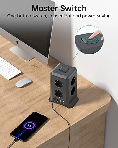 8 Fach Steckdosenleiste 2 M mit Mehrfachsteckdose, 4 USB Mehrfachstecker