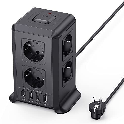 8 Fach Steckdosenleiste 2 M mit Mehrfachsteckdose, 4 USB Mehrfachstecker