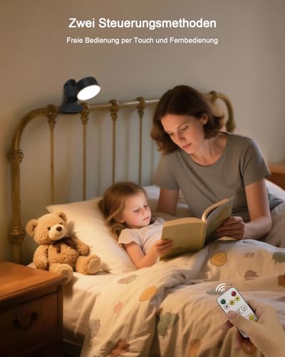 GOVSSING Leselampe Bett Akku Kabellos mit 5000mAh, Klemmleuchte Bett