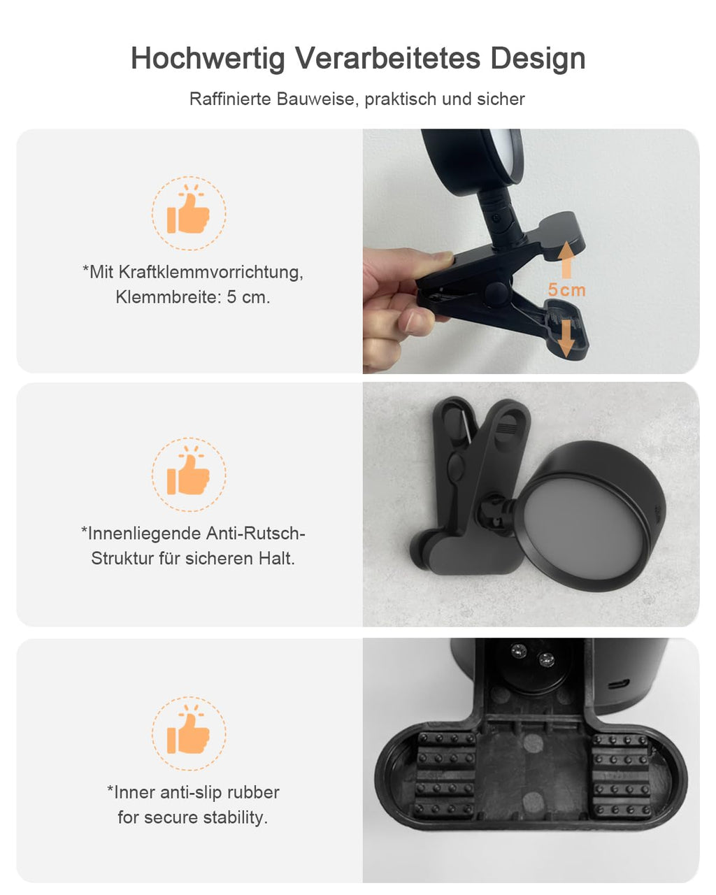 GOVSSING Leselampe Bett Akku Kabellos mit 5000mAh, Klemmleuchte Bett