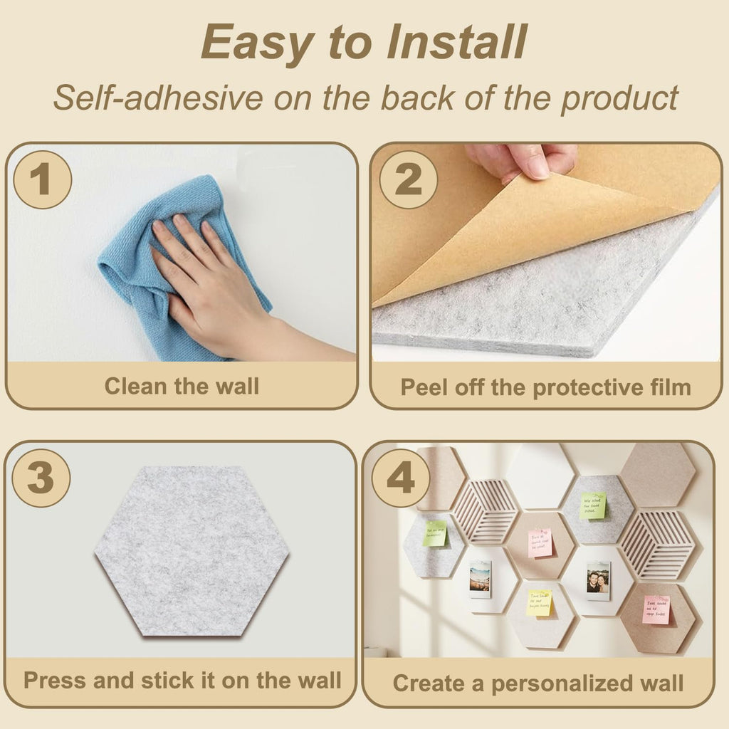 Acidea 12 Stück Filz Pinnwand Sechseckig, Selbstklebende DIY Pinnwand Kork mit 50 Stück Durchsichtig Pushpins, Hexagon-Memoboard für Büro, Home, Schlafzimmer, Wanddekoration