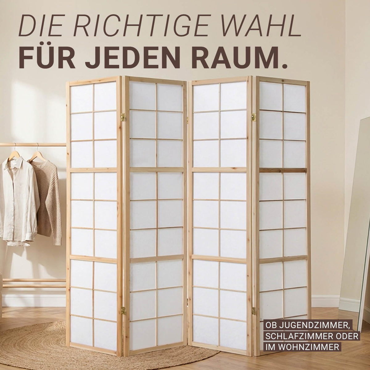 Homestyle4u Paravent Holz 4 teilig Raumteiler Innen Raumtrenner Stellwand Sichtschutz 175 cm