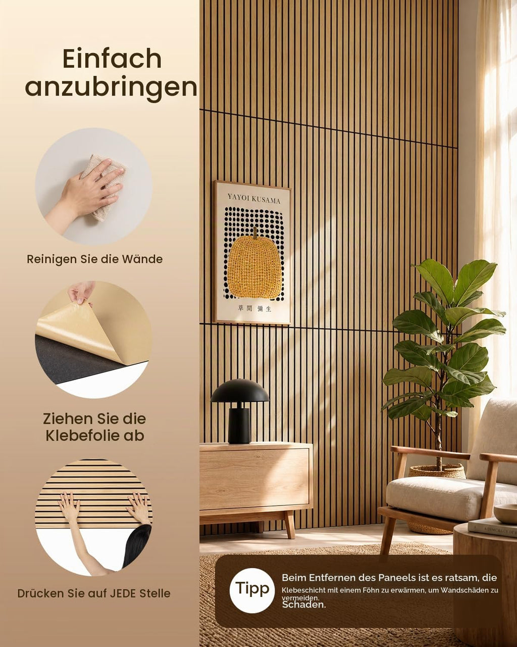 Soundsbay Akustikpaneele Selbstklebend 5.76 ㎡-8 Stück 120×60×0.9cm Oak