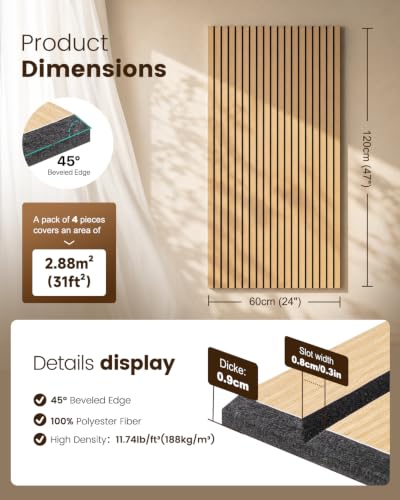Soundsbay Akustikpaneele Selbstklebend 5.76 ㎡-8 Stück 120×60×0.9cm Oak