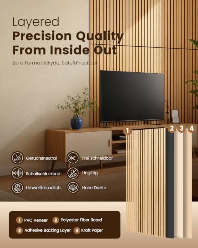 Soundsbay Akustikpaneele Selbstklebend 5.76 ㎡-8 Stück 120×60×0.9cm Oak