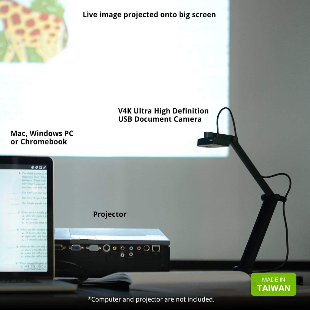 IPEVO V4K Ultra High Definition 8MP USB-Dokumentenkamera - Mac OS, Windows, Chromebook, Zoom, Microsoft Teams, OBS für Live-Demo, Webkonferenzen, Fernunterricht