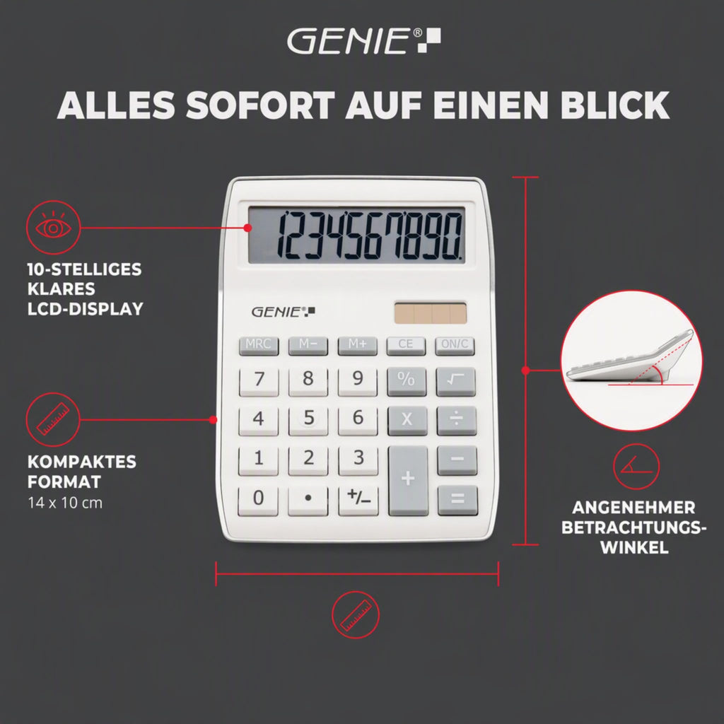 GENIE 840 S Tischrechner Dual-Power, Solar & Batterie, 10-stellig